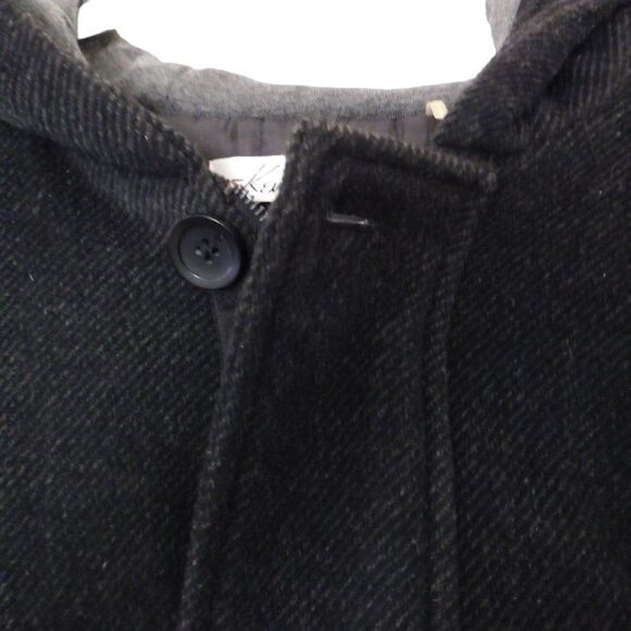 Kenneth Cole Black Coat Wool Blend Zip Button Hooded Quilted Lining Size XL - Picture 2 of 9